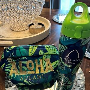 Disney Aulani Green and Blue Leaf Water Bottle and Pouch